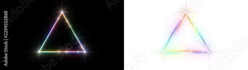 Canvas Print Prismatic rainbow light triangle with vertex flares shown on black and on transp