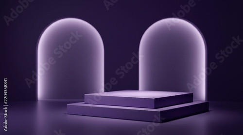 Tiered Purple Platform with Ghost Silhouette Alcoves in Studio