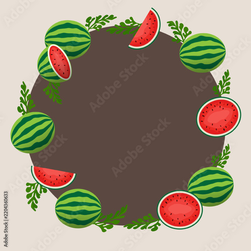Fresh summer fruit border with organic watermelon graphic elements