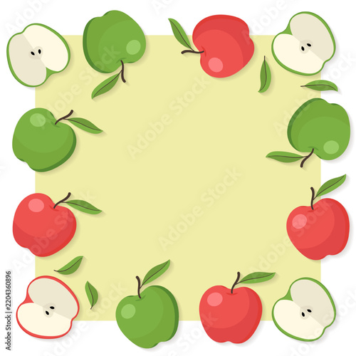Healthy food border background with red green apple pattern design