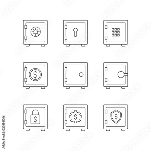 Bank safe box icon collection for financial security business sign