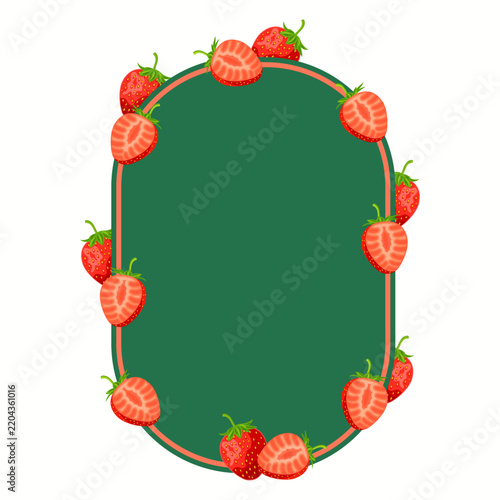strawberry border frame with green background for summer food menu