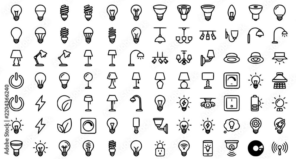 Fototapeta premium Premium Lightbulb and Lamp Thin Line Vector Icons