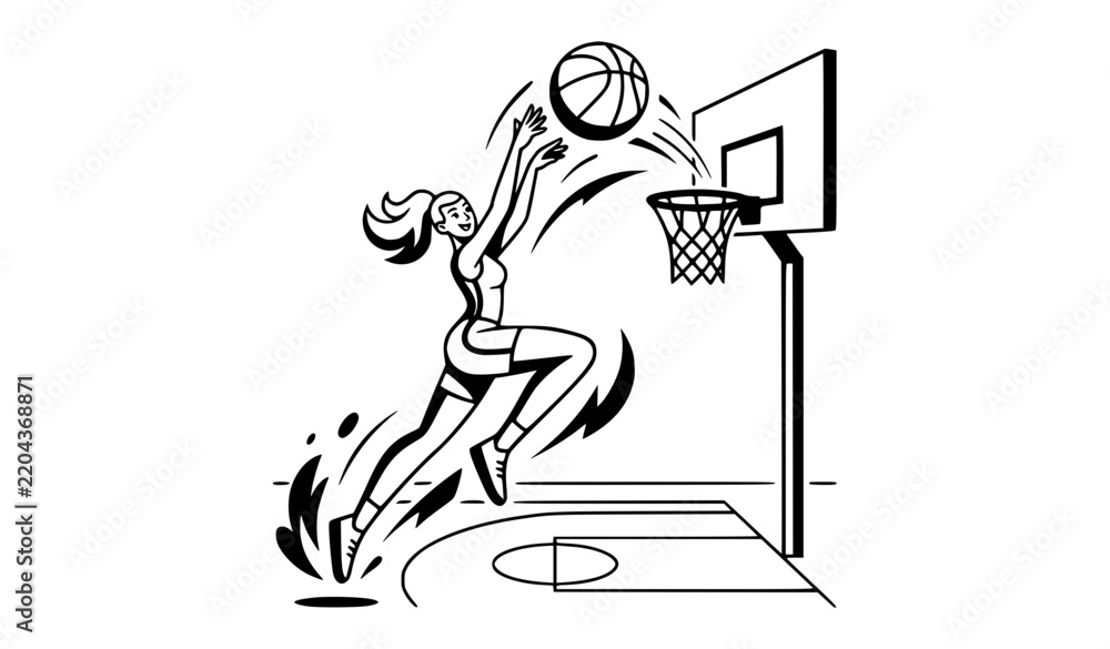 Fototapeta premium Female Basketball Player Jump Shot Cartoon Vector