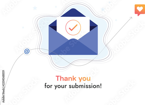 Email Envelope with a checked document and notification badges communicates a successful submission and thank you message