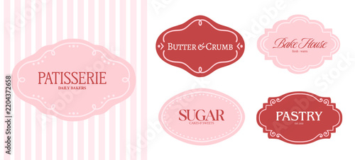 Vintage bakery label with ornate frame and elegant badge design. Perfect for pastry shop branding, cookie packaging, or confectionery logo templates with classic bakery charm.