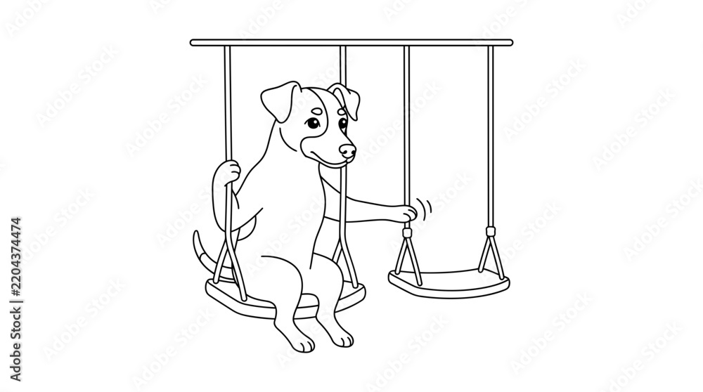 Obraz premium Cute Brazilian dog sitting on a playground swing and pushing an empty swing beside it