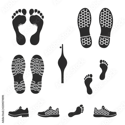 Footprints and athletic shoes with sole patterns during exercise isolated on transparent background