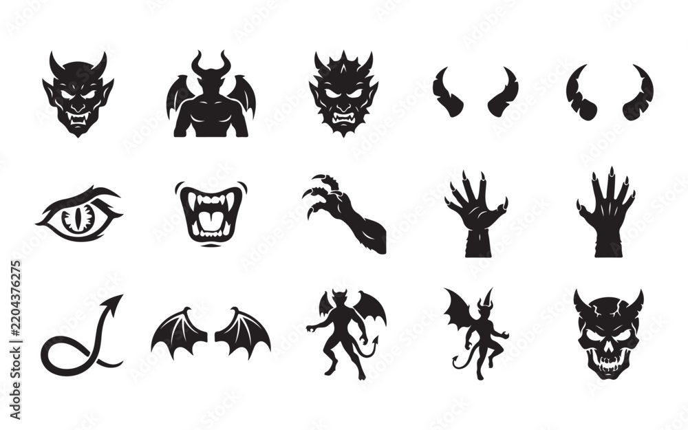 Fototapeta premium Ghost and devil silhouettes for halloween decorations and scary party invitations.