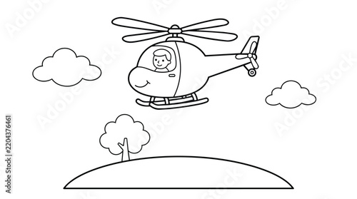 Cute Helicopter Coloring Page for Kids