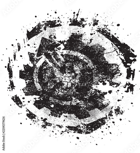 Black and White Grunge Circle Stamp - Distressed Splatter Badge Vector Texture