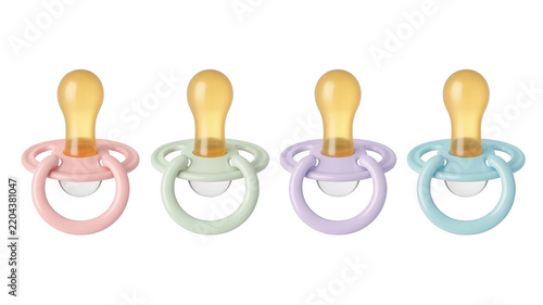 Pastel baby pacifiers png pink green purple blue soothers png newborn accessories png transparent background image