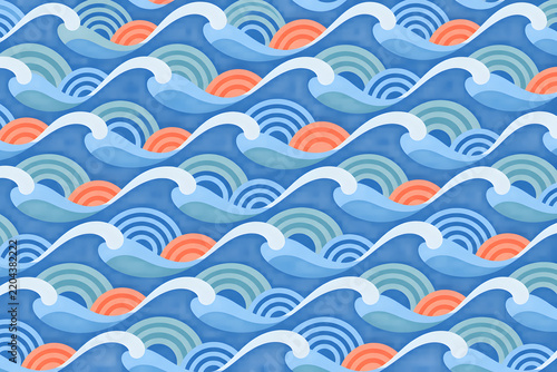 Obraz w ramie Repeating Scalloped Wave Crest Pattern