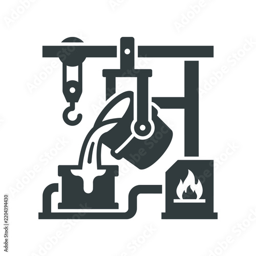 Metal Casting Foundry Icon - Industrial Molten Steel Pouring Vector
