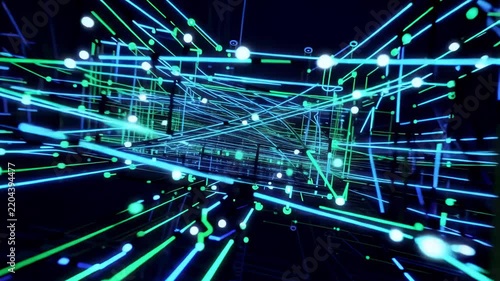 Abstract digital network infrastructure moving with light trails in deep space during a futuristic concept