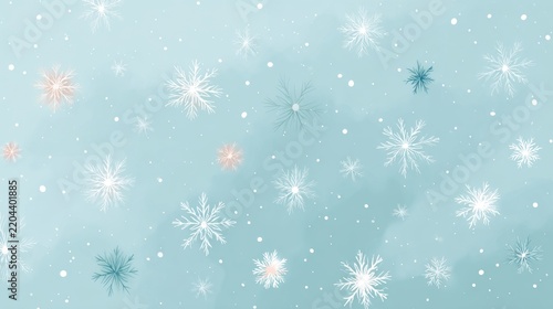Elegant white snowflakes on a teal background for winter and holiday themes