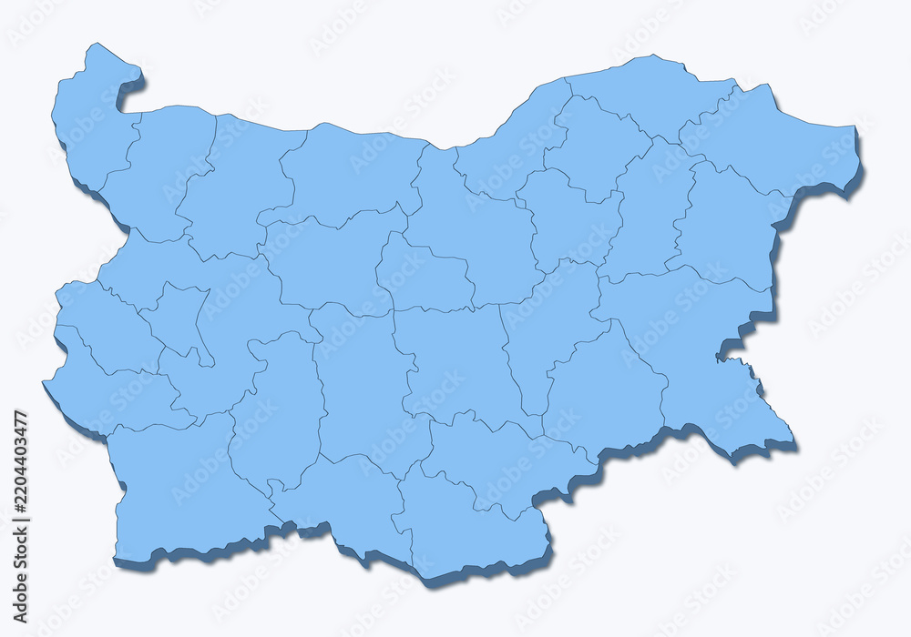 Obraz premium Bulgaria map with regions in blue pseudo 3D style