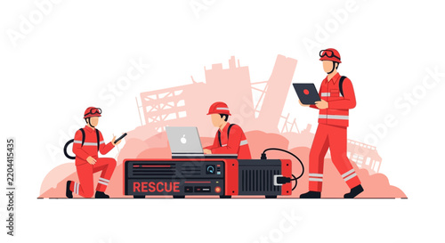 Rescue Team Using Advanced Technology and Data for Disaster Management and Search Operations Vector Illustration