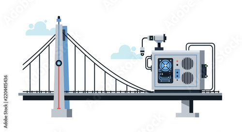 Smart City Infrastructure Illustration: Bridge Digital Monitoring System and Industrial IoT Server Concept