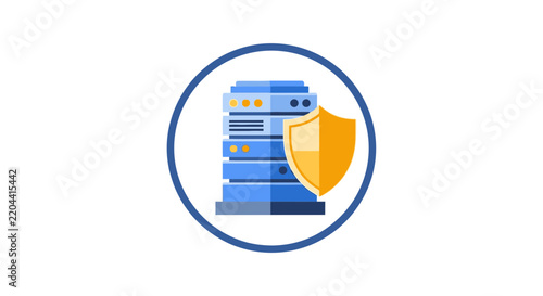 Secure Data Server and Cloud Hosting Protection Illustration with Shield for Cybersecurity and Information Safety