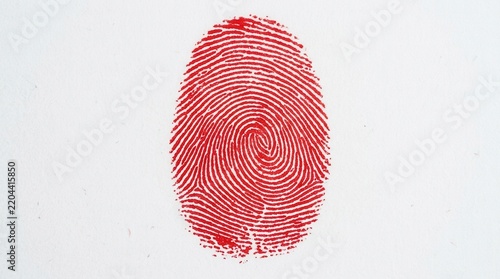 Vibrant Red Fingerprint Mark on White Background Identity Crime Scene Personalization Concept