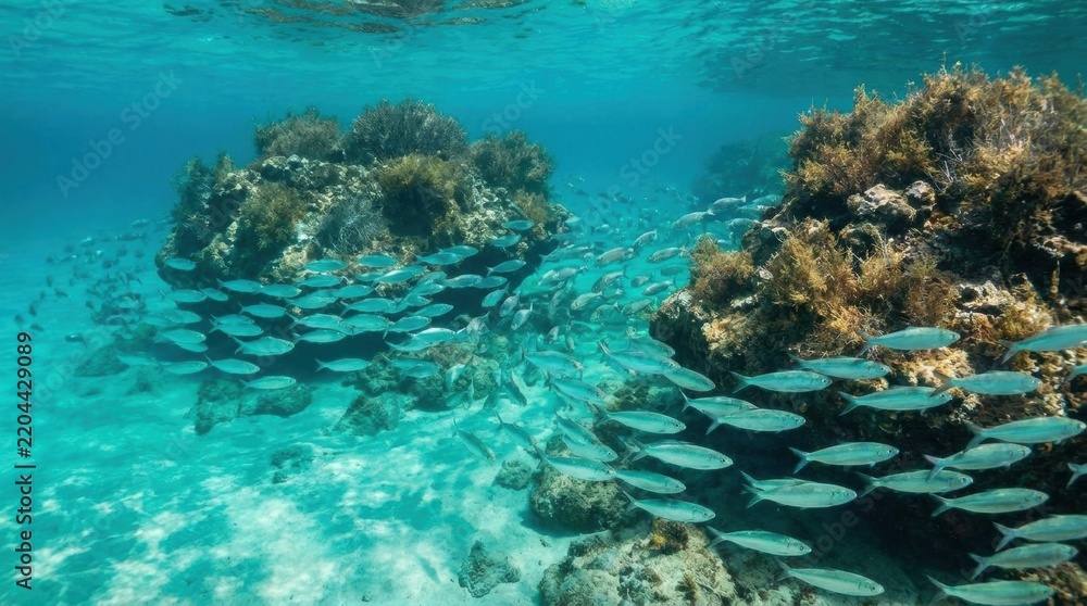 Fototapeta premium School of flatiron herring swims around islands in mexico