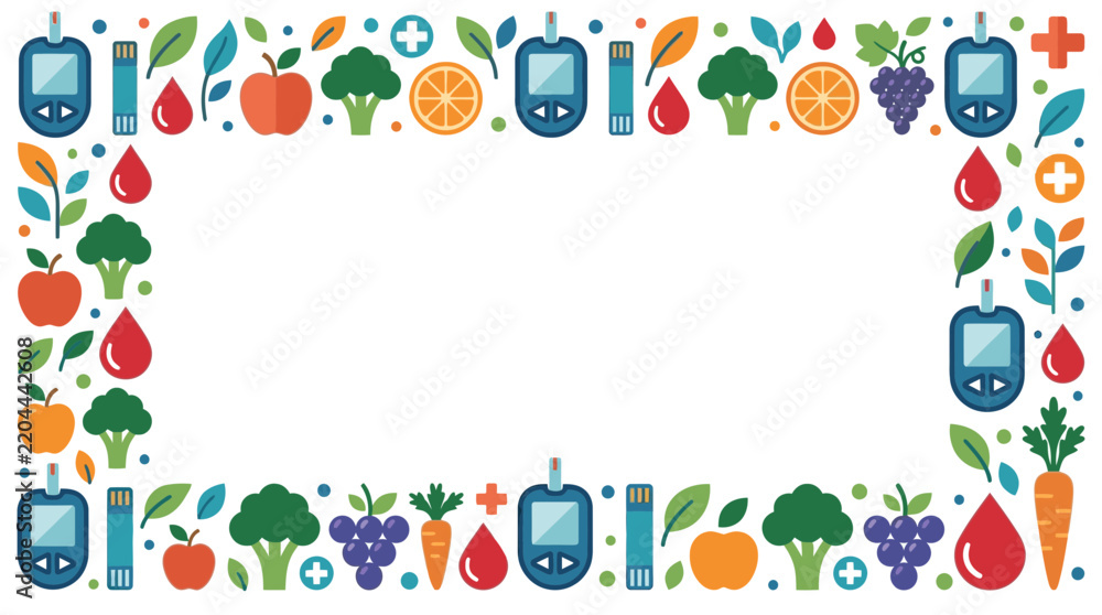 Fototapeta premium Diabetes Care Healthy Food Frame Illustration