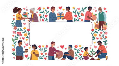 Diverse People Helping Each Other Concept Frame Illustration