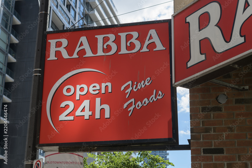 Obraz premium signage outside Rabba Fine Foods, a grocery store chain, located at 171 Front St E, Toronto
