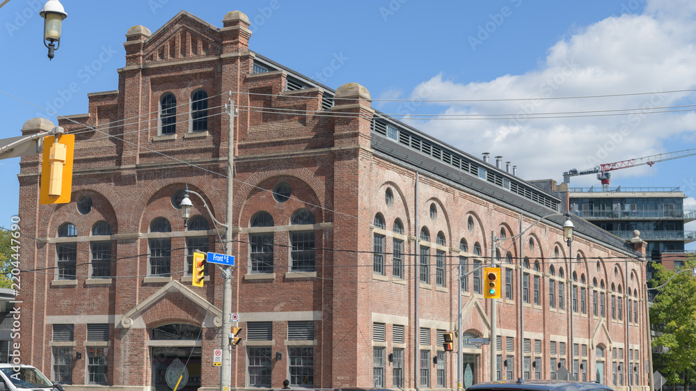 Fototapeta premium perspective view of Consumers Gas Company Water Gas Purifying House (Station A) designed by Bond & Smith, 1898, located at 51 Parliament St, Toronto - since renovated and repurposed as station