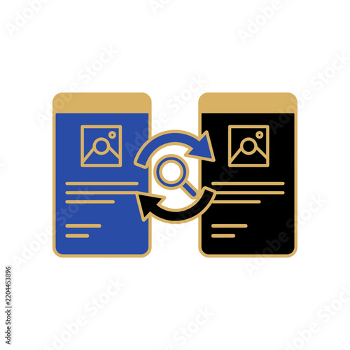 Digital data transfer and search concept with two screens and circular arrows PNG Isolated on transparent background