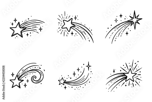 Cute Hand Drawn Set Of Shooting Stars And Comets Collection
