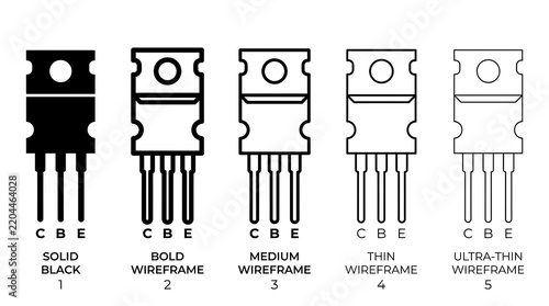 Obraz na płótnie Electronic transistor icon set with different line stroke weights.
