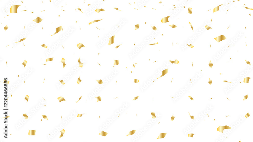 Obraz premium Golden confetti particles falling down isolated on transparent background