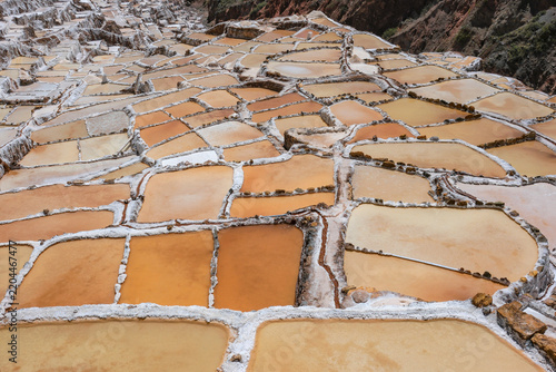 Maras, Peru - August 27, 2026: The Salt Mines of Maras is one of the largest salt extraction centers of prehispanic origin in Cusco Region, Urubamba, Peru.