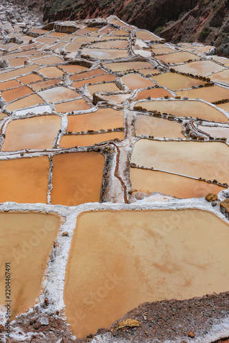 Maras, Peru - August 27, 2026: The Salt Mines of Maras is one of the largest salt extraction centers of prehispanic origin in Cusco Region, Urubamba, Peru.