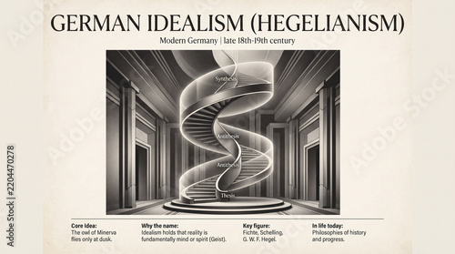 Abstract white spiral representing German Idealism philosophy concept against a classical architectural interior backdrop