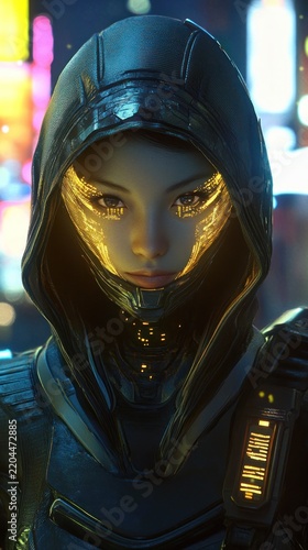 Woman with futuristic golden face details