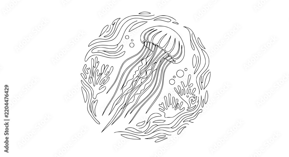 Fototapeta premium Jellyfish illustration, marine life, underwater, sea creature, isolated on white