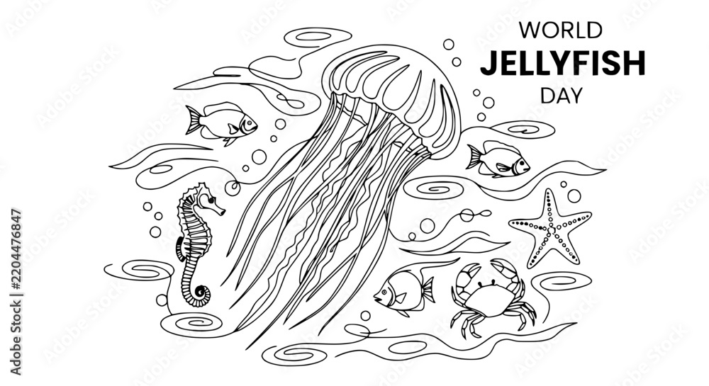 Obraz premium World Jellyfish Day Greeting Card with Marine Life Illustration