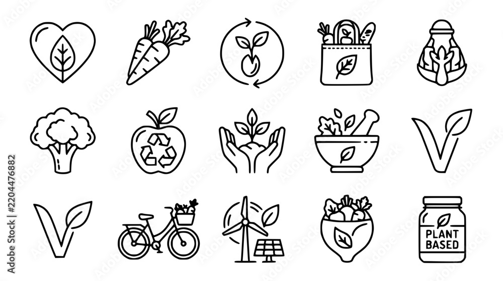 Fototapeta premium Vegan Lifestyle Icons: Healthy Food, Sustainability, and Eco-Friendly Living