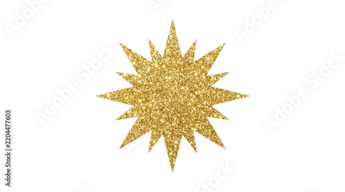 Golden Glitter Starburst Shape on White Background