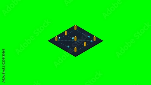 3D Isometric Grid Network Abstract Background Loop