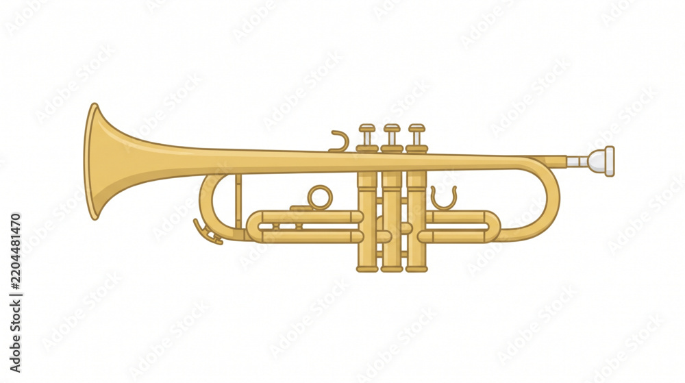 Fototapeta premium Golden brass trumpet instrument illustration isolated on a clean white background