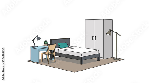 Minimalist Bedroom Interior Illustration Set on Transparent Background