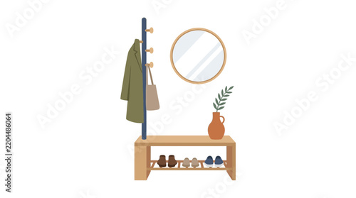 Minimalist Entryway Hallway Furniture Set Flat Vector Illustration
