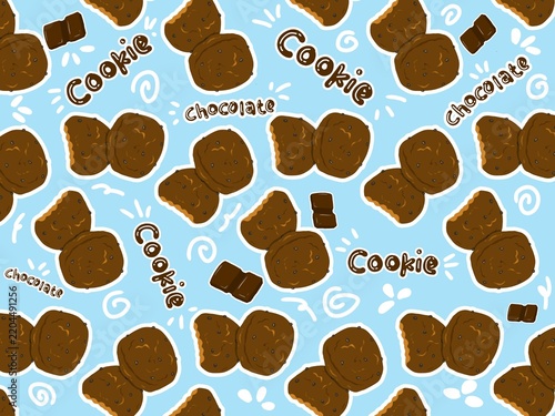 Fotografía A playful seamless pattern featuring pairs of chocolate chip cookies, chunky cho