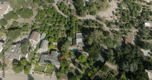 aerial view of historic European village on suburban hills
