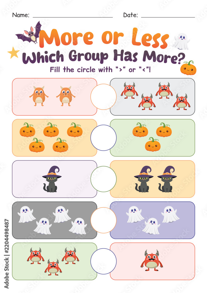 Fototapeta premium More or Less - Halloween Worksheet