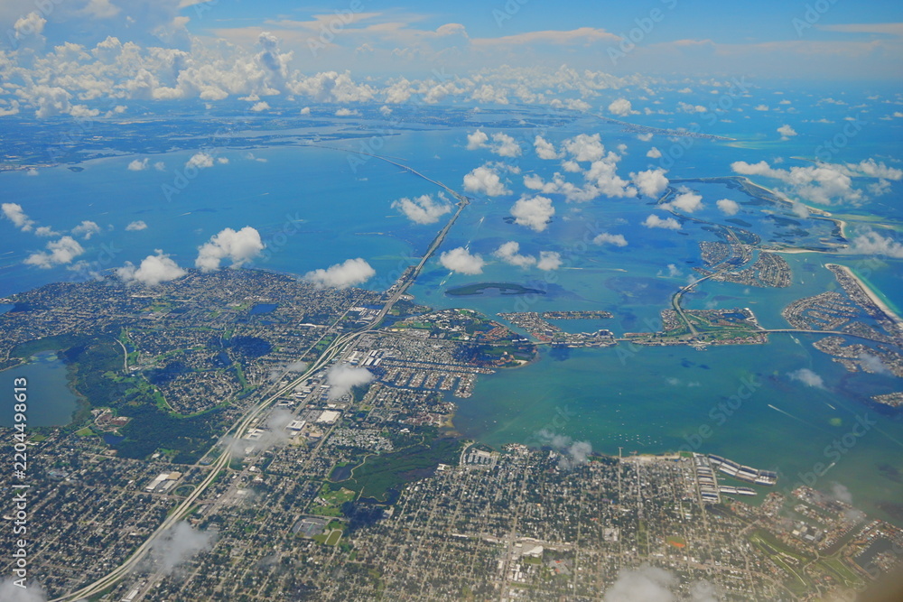 Fototapeta premium Aerial view of Tampa, st petersburg and clearwater and Tampa Bay in Florida, USA in a sunny day
